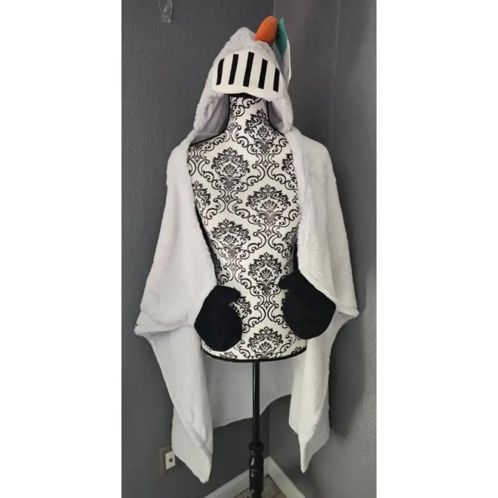 New Pillowfort Knight Hooded Blanket Gray medieval Theme Built In Mittens 40x50